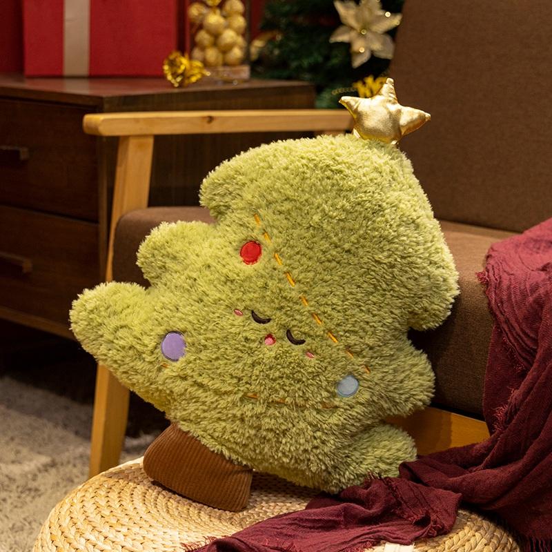 Christmas Tree Stuffed Throw Pillow Soft Xmas Tree Plush Pillow Doll Decorative Sofa Cushion Home Christmas Party Decor Gift