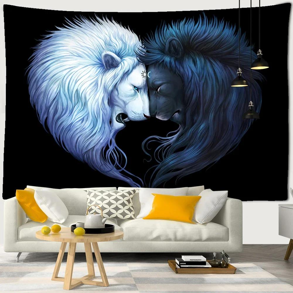 Embroidery Wolf Lion Tapestry Wall Hanging Colorful Simple Bohemian Psychedelic Art Background Cloth Home Decor