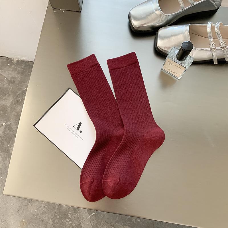 

2024 Autumn/Winter Mid-Calf Women s Seamless Toe Piled-Up Socks, Encore Red, Japanese Style One Size
