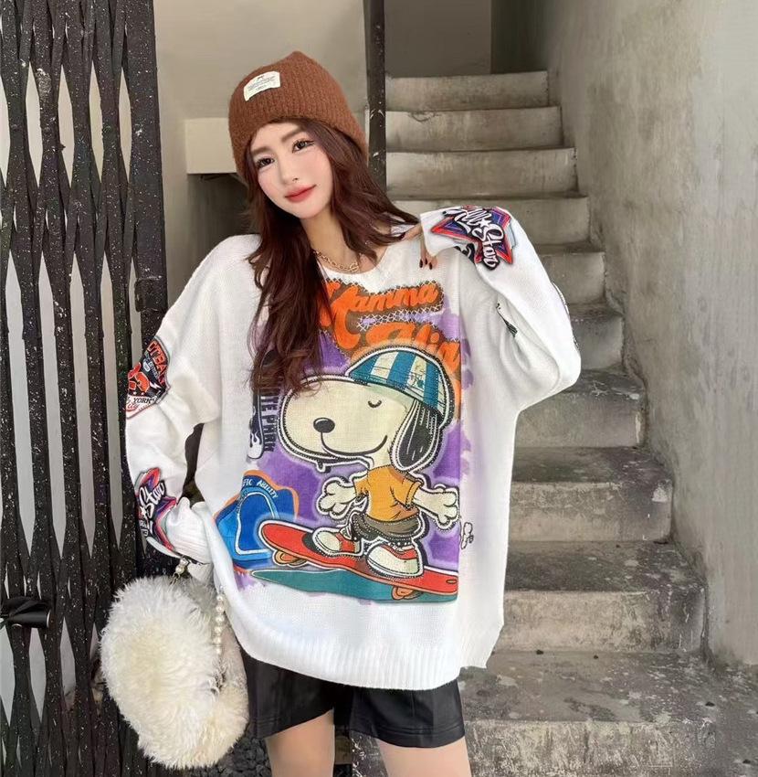 Women's Plus Size Cartoon Print Sweater - Autumn/Winter Trendy Heavy Knit Pullover