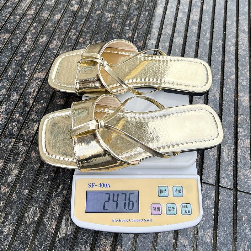 Hot-selling new one-character glossy women's slippers square head solid color sandals slippers