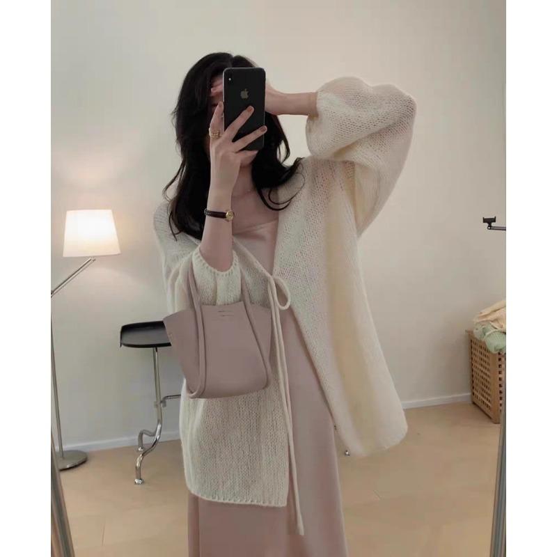 Spring New Thin Lace-up Medium and Long Gentle Wind Knitted Cardigan Loose Soft Waxy Sunscreen Jacket Women