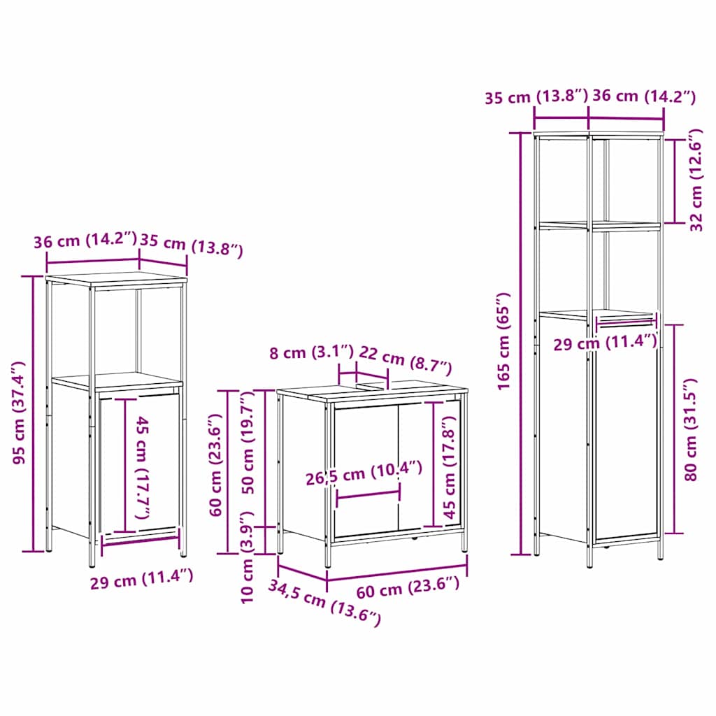 Bathroom Furniture Set with Shelf 3 Pcs Sonoma Oak and Black