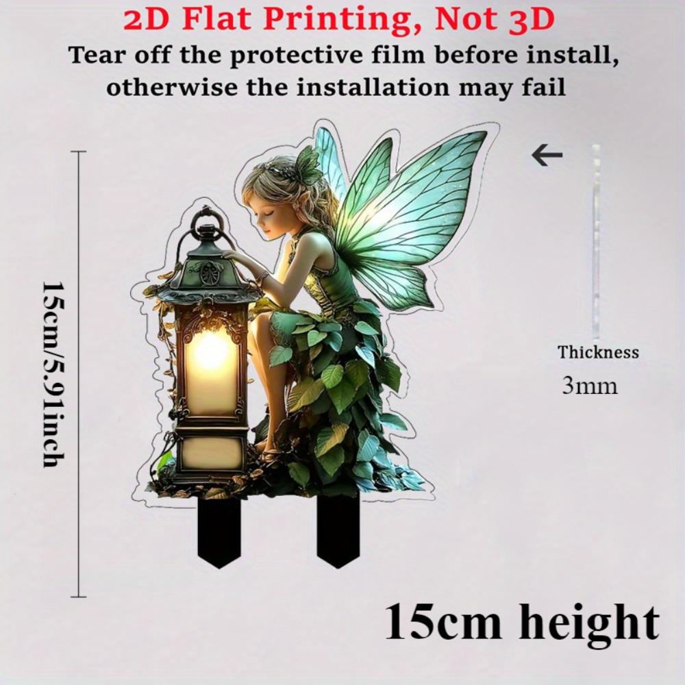 2D Flat, Angel Fairy Garden Plug - 2D Flat Decoration with Lanterns and Green Plants, 3mm Thick Decoration, Suitable for Flower Pots, Lawns, Gardens