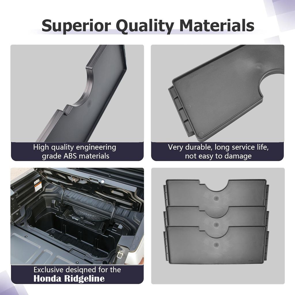 Trunk In-Bed Dividers for 2017-2025 Honda Ridgeline Storage Accessories Trunk Cargo Rear Storage Box Dividers Tray Car Organizer