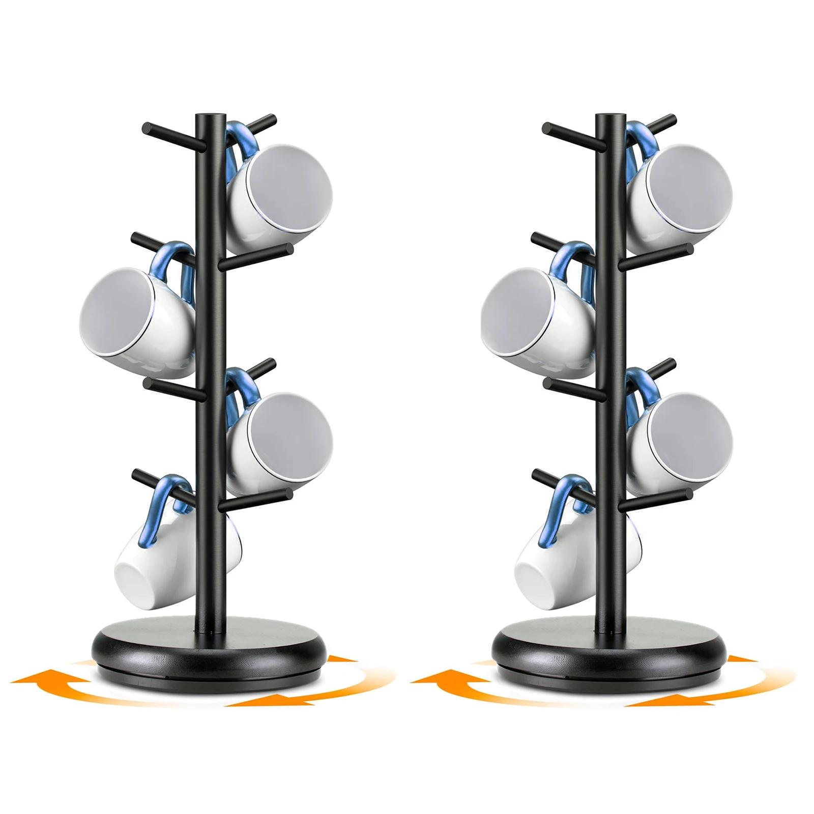 Дерево-подставка для черных кружек, вращающаяся на 360° подставка для кофейных кружек для столешницы, подставка-держатель для кофейных чашек с 8 крючками, домашнее хранение