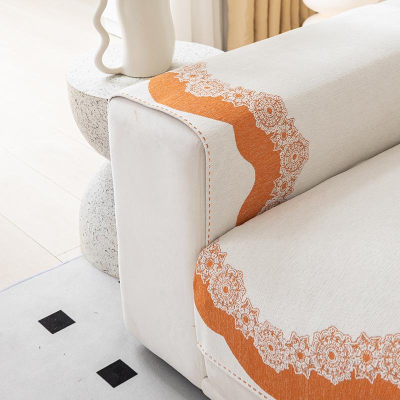 Little Fresh Embroidery Sofa Cushion Chenille Four Seasons Universal Sofa Towel Non-Slip Modern Couch Cover for Living Room Deco