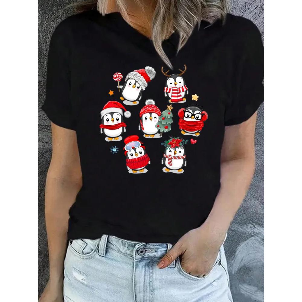 Christmas Print Women's Top Casual Short Sleeves Loose Comfortable T-Shirts Women’s