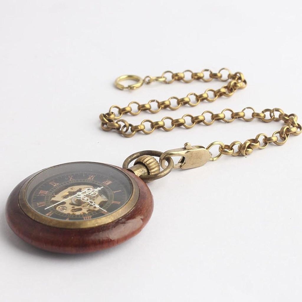Wooden pocket watch antique manual winding retro mechanical ki91