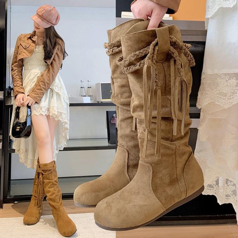 Hot Selling Women's Short Boots 2025 Autumn Vintage Suede Ankle Botas Women Solid Tassel Flat Bottom Females Shoes Botas Mujer