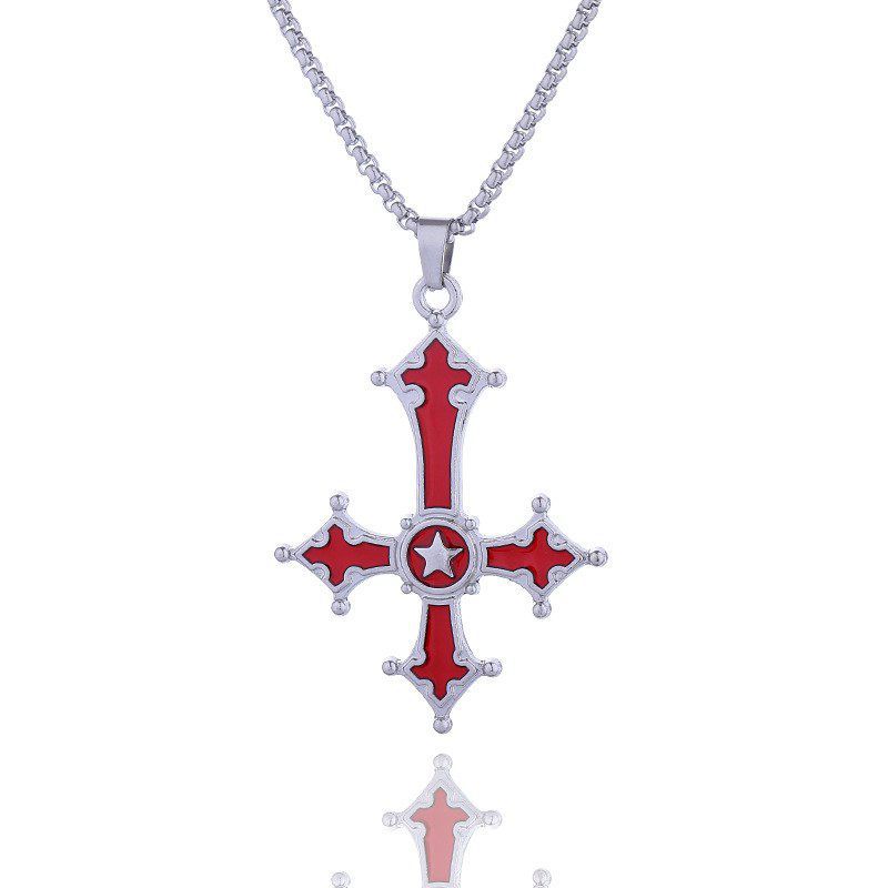 Vintage Gothic Skull Love Cross Oil Drip Necklace Personality Hip Hop Pendant