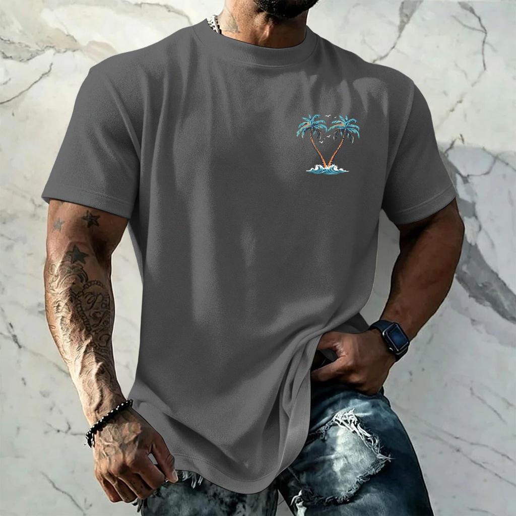 Men's Vintage Texture Print Short Sleeve T Shirt Loose Fit Casual Summer Daily Wear Crew Neck Top