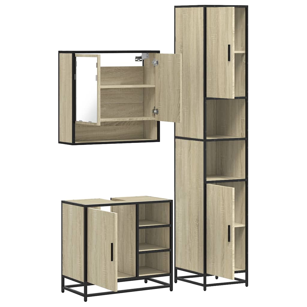 3 Piece Bathroom Furniture Set In Sonoma Oak Effect Particleboard