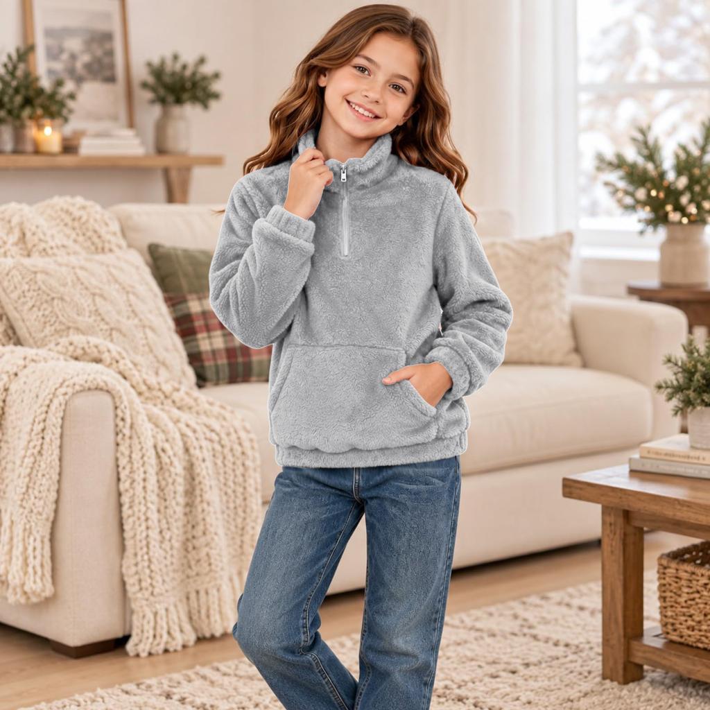 Boys Girls Christmas Sweatshirt, Pattern Long Sleeve Stand Collar Pullover for Fall Winter, Casual Comfortable Top