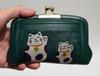 Hasegawa Cowhide Leather Clasp Made in Green Maneki-neko Yodogawa-dyed Archaic-dyed Wallet, Japan,