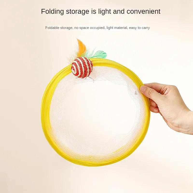 Cat Toys Cat Tunnel Teaser Bite Resistant Self Relief Mouse Feather Lagoon Collapsible Pet Tunnel Toys Cat Supplies