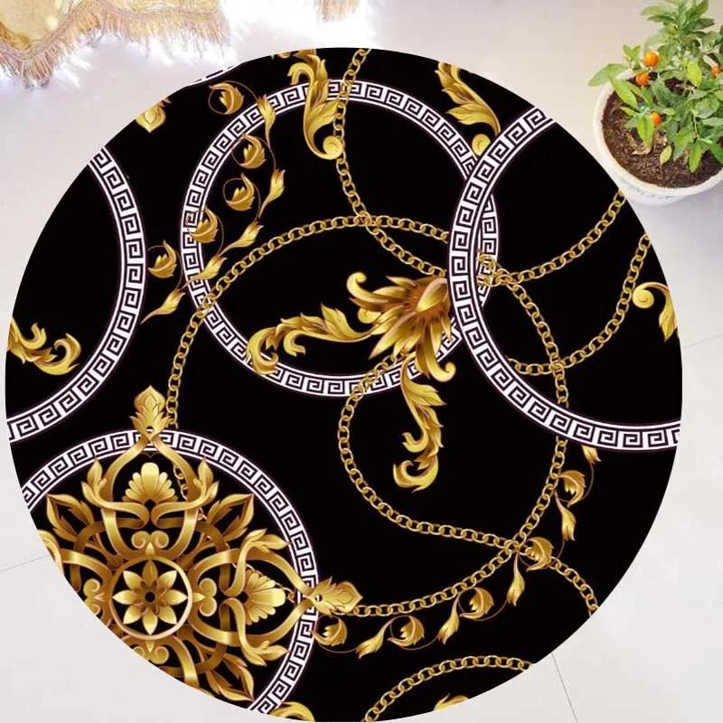 

Gold Luxury Round Carpets Anti-Slip Mat European Home Decor Carpet for Living Bedroom Area Rug Tatami Chair Mat Diameter 40cm