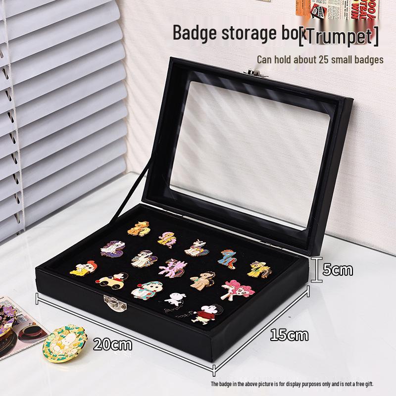 Commemorative Medal Storage Box with Brooch Lid, Ribbon, Display Stand, and Dustproof Felt