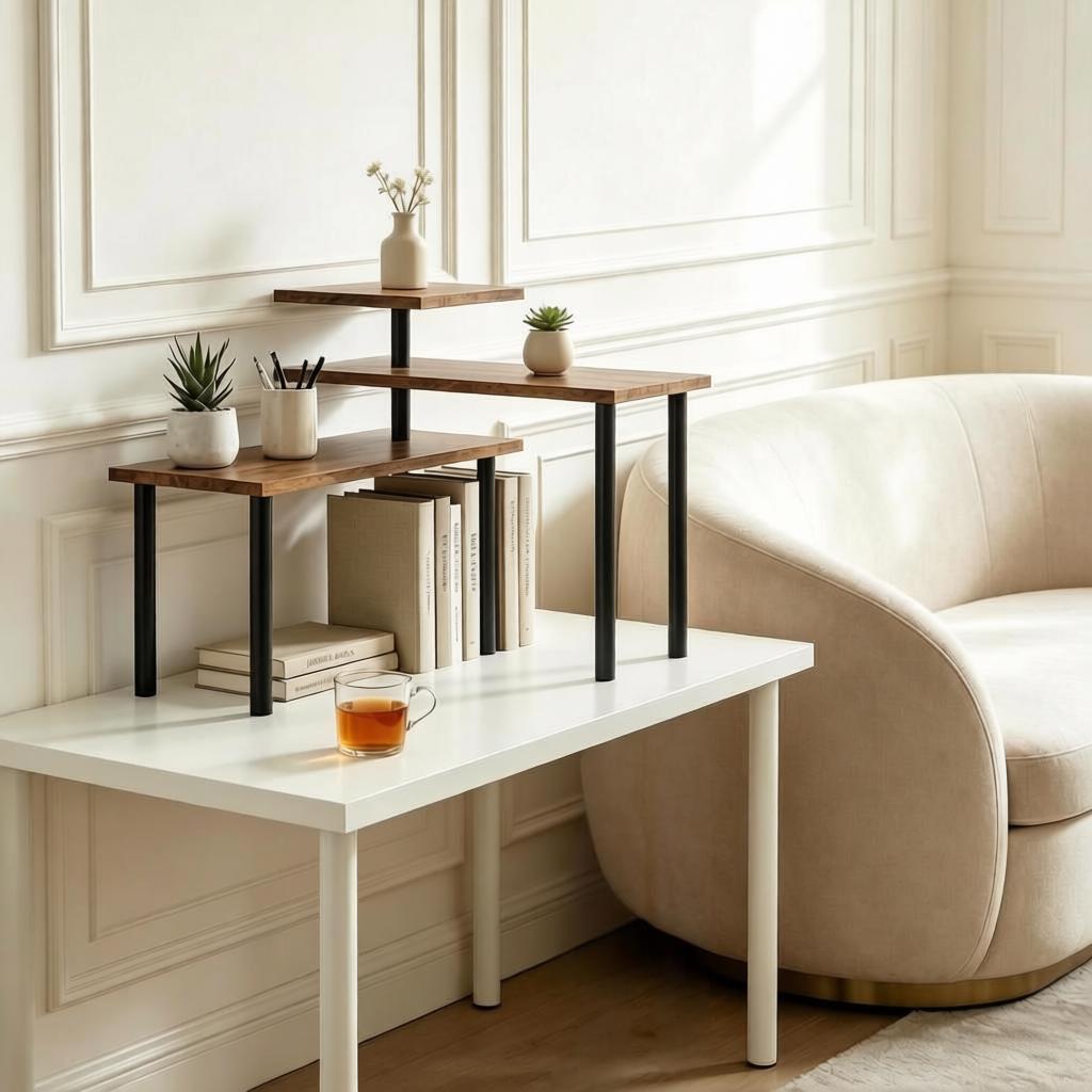 Multifunctional Table Shelf, Rotating 3-Tier Shelf, Stable Corner Shelf for Worktops, Compact Storage Shelf (only with Storage Shelf)