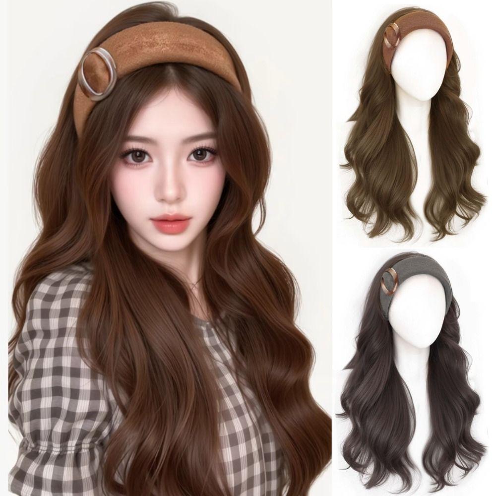 Hair Hoop Half Headband Wig Korean Style Long Wavy Curly Hair Synthetic Velvet Headband Wigs  Women