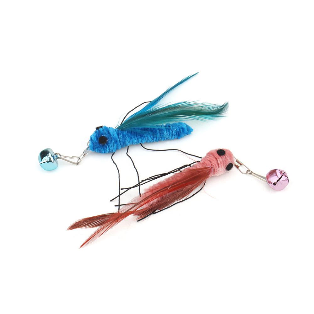 3pcs Plush Artificial Insect Cat Toy Accessories Replacement Head Cat Funny Teaser Stick Interactive Wand Feather Bug Pet Toy
