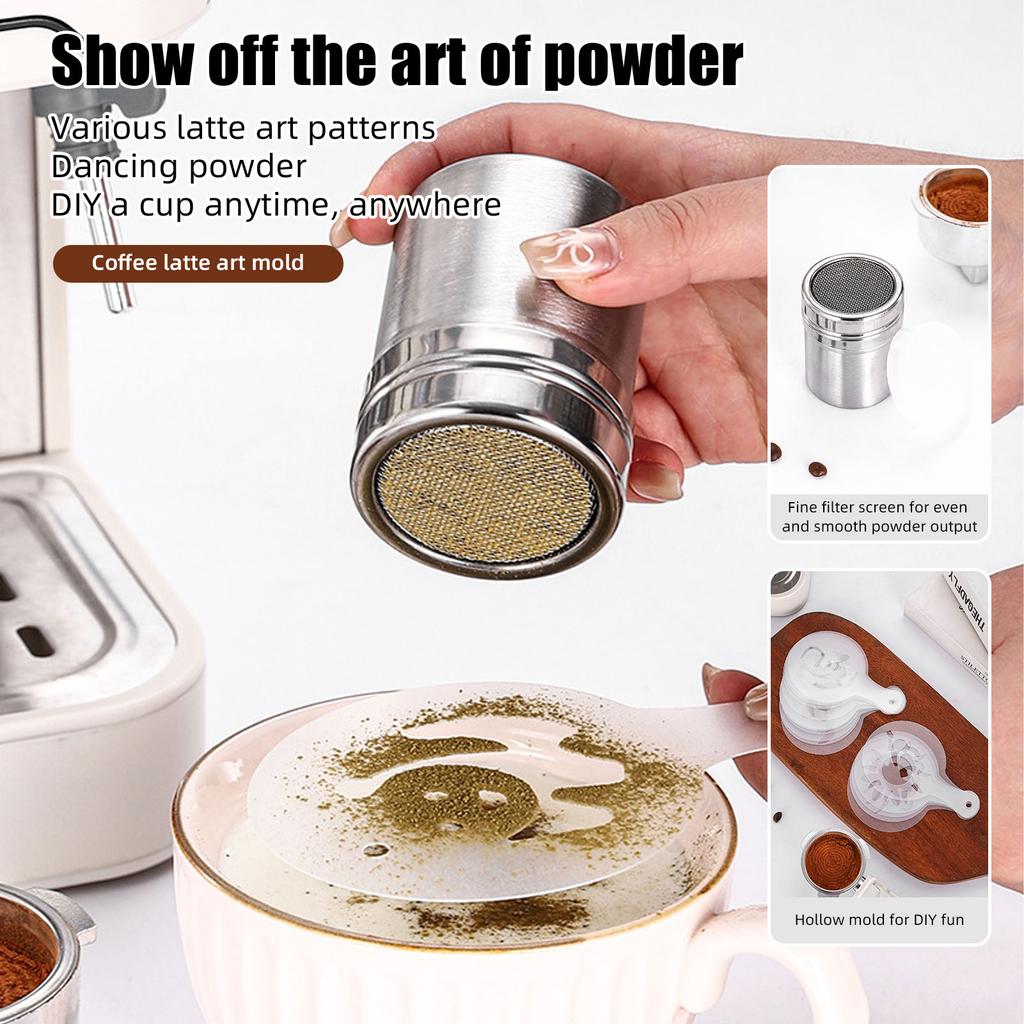 19pcs Coffee Art Set 12oz 350ml Stainless Steel Milk Frothing Pitcher with Scale Powder Shaker Art Pen and 16pcs Coffee
