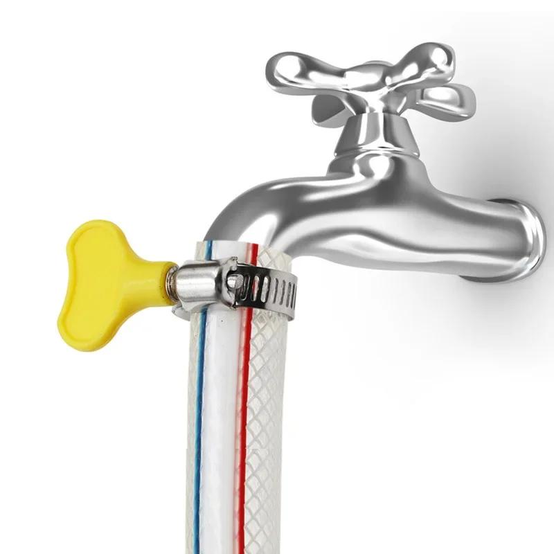15 Pcs 8-38mm 7 Size Adjustable Yellow Plastic Handle Hand Twist Hose Clamps Worm Driving Stainless Steel Pipe Clips For Tube