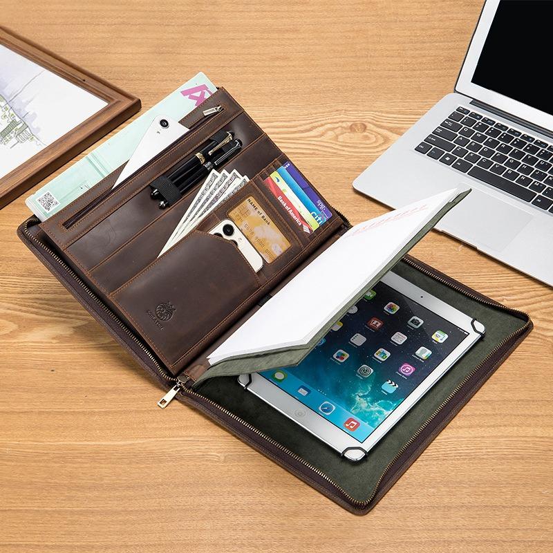 Multi-functional Genuine Leather Flat Bag, Business Document Holder, A4 Folder