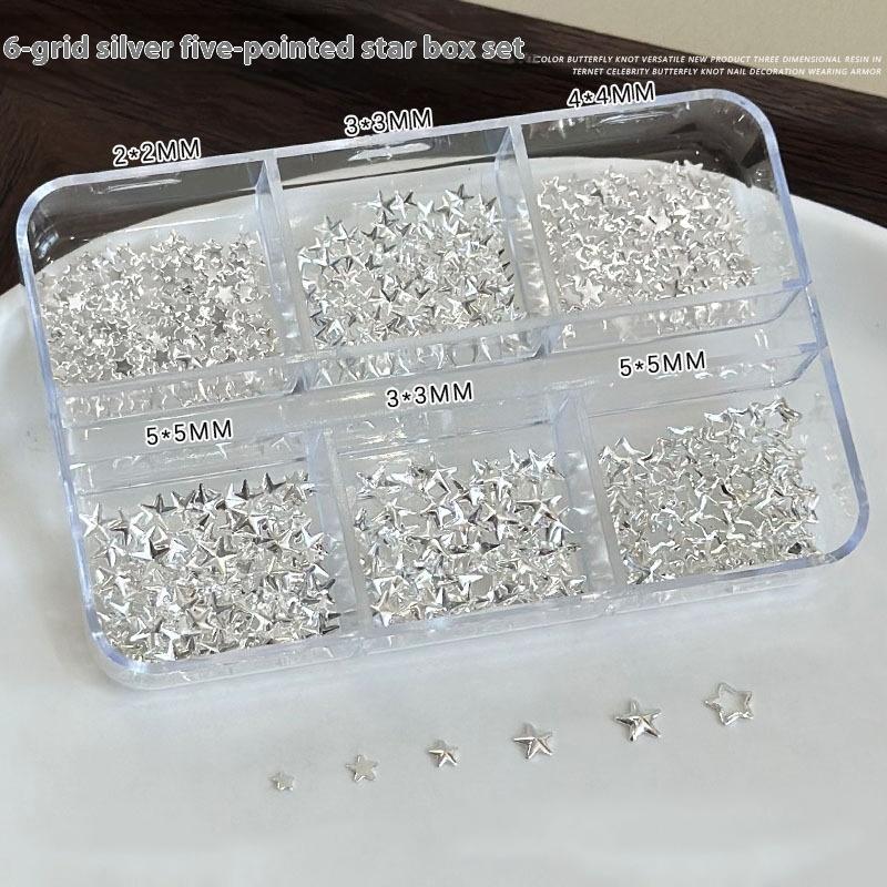 6 Grids Metallic Gold Silver Nail Art  Pentagrams Rivet Decor Manicure Charms Flatback Nail Accessories Nail Parts