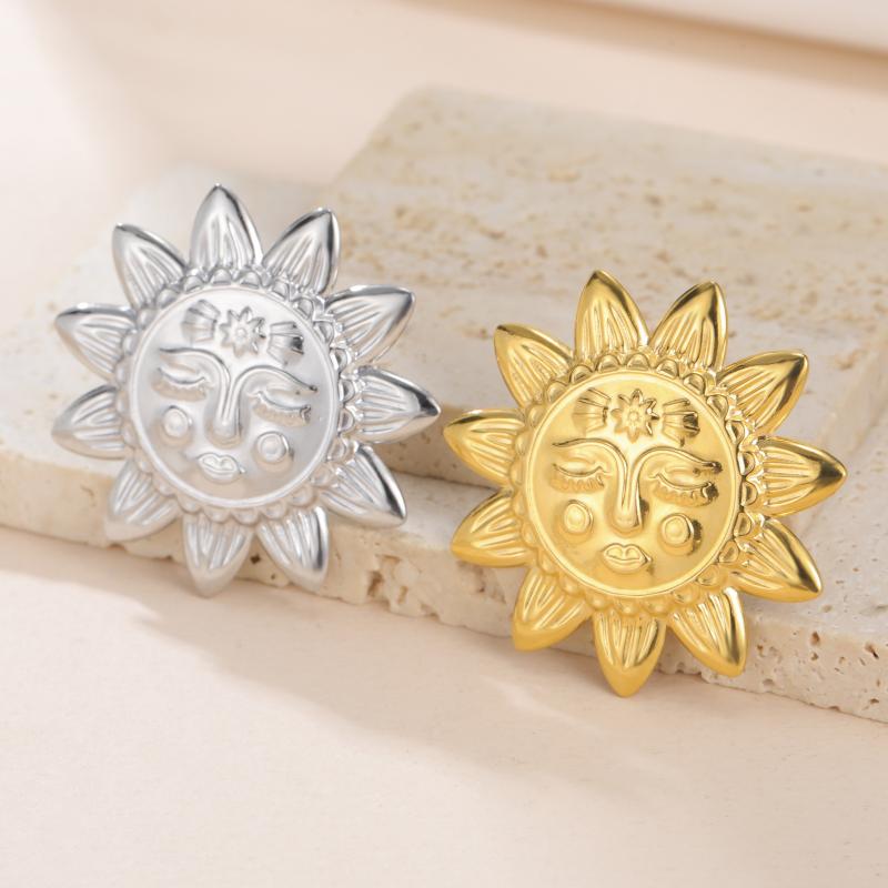 Womens Jewelry Four Petal Flower Brooch French Style Stainless Steel Gold Color Trendy Pin for Wedding Office Gift