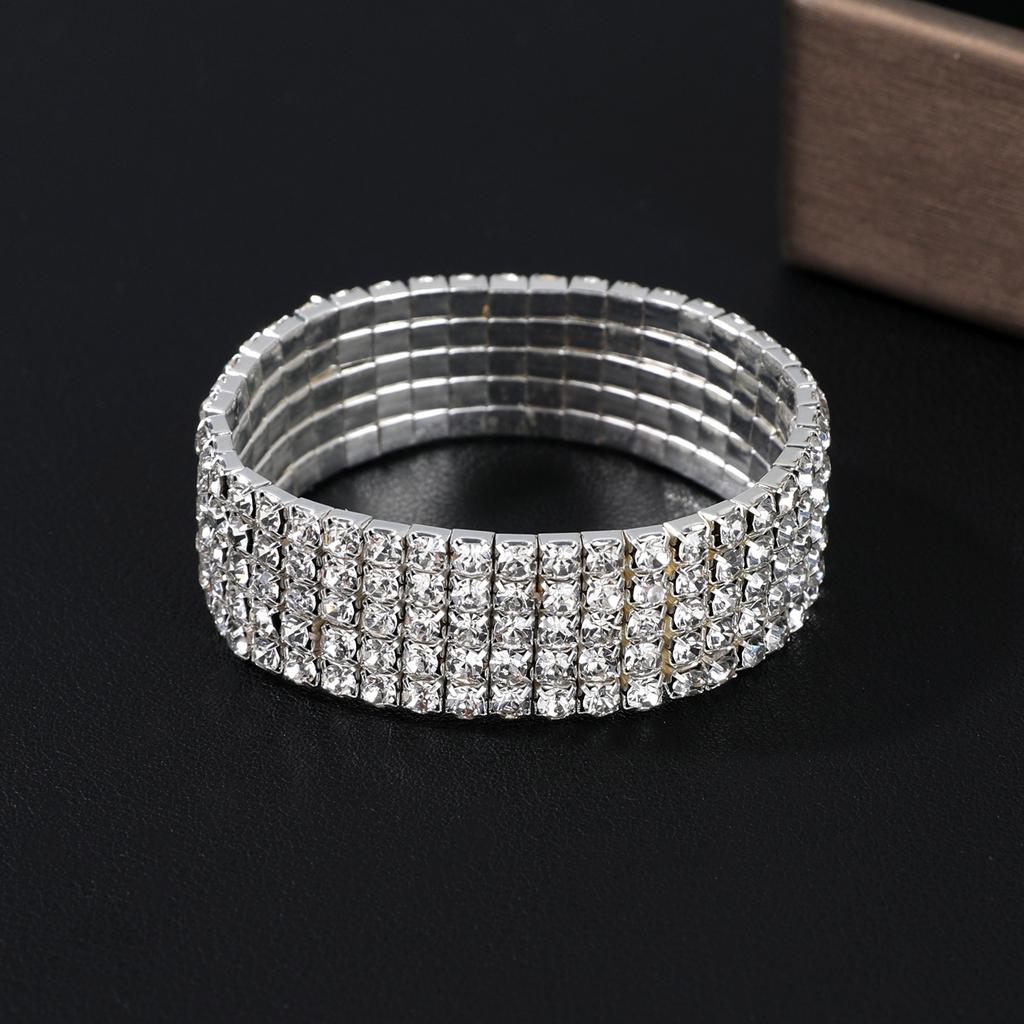 Fashion Jewelry Super Flash Multi-Row Diamond Bracelet Full Diamond Elastic Bracelet Bridal Rhinestone Bracelet