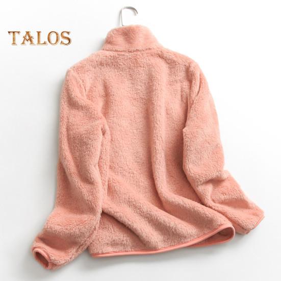 Women Winter Coat Thick Stand Collar Double-sided Fleece Neck Protection Zipper Closure Solid Color Long Sleeves Heat Retention Outdoor Jacket