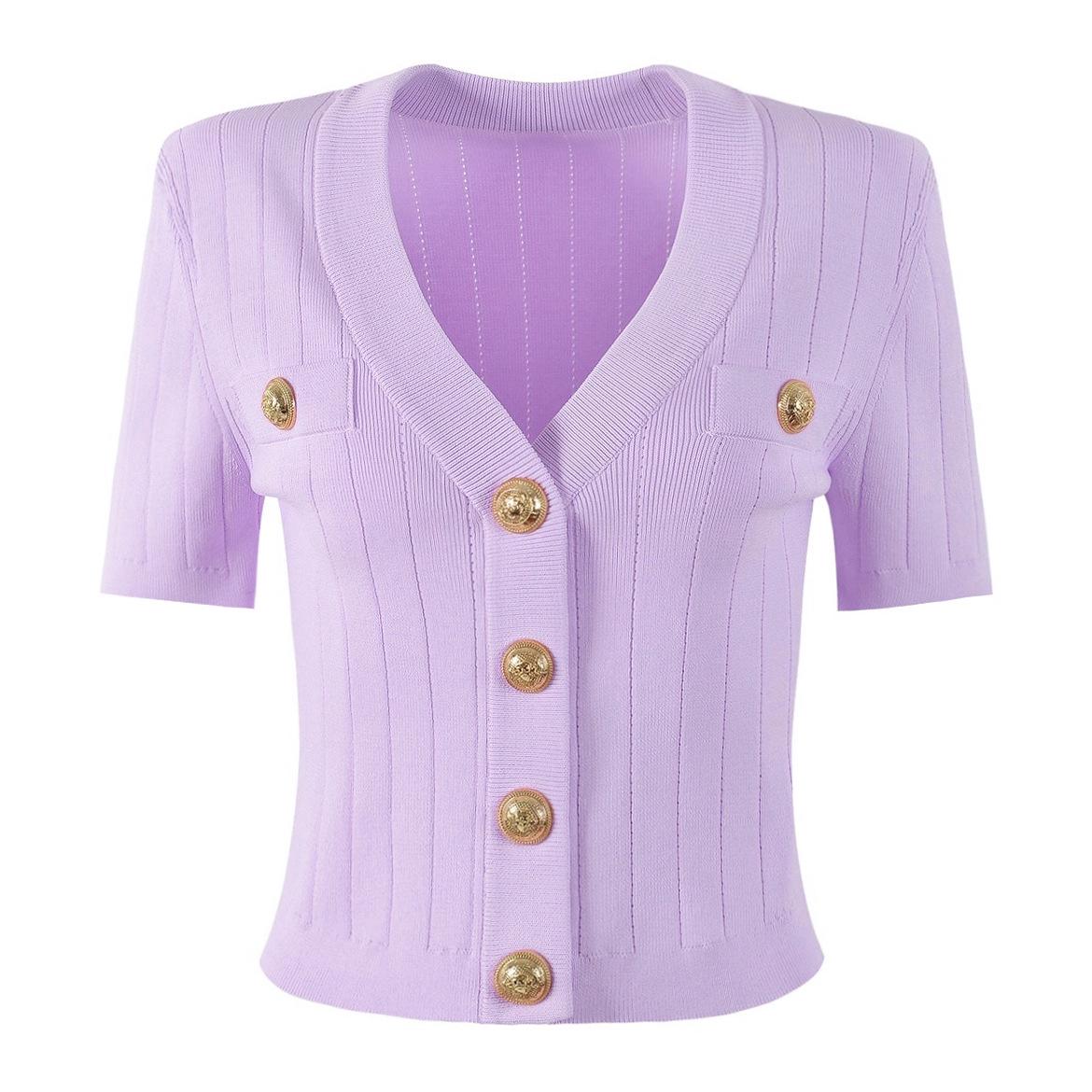 

2025 Women s Summer Fashion Short Sleeve Knitted Cardigan Large фиолетовый
