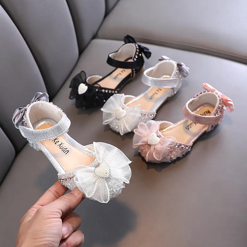 Little Girl Sandal Summer Elegant Kid Princess Bowknot Performance Flat Shoes Fashion Sweet Children Causal Heart Ballet Sandals