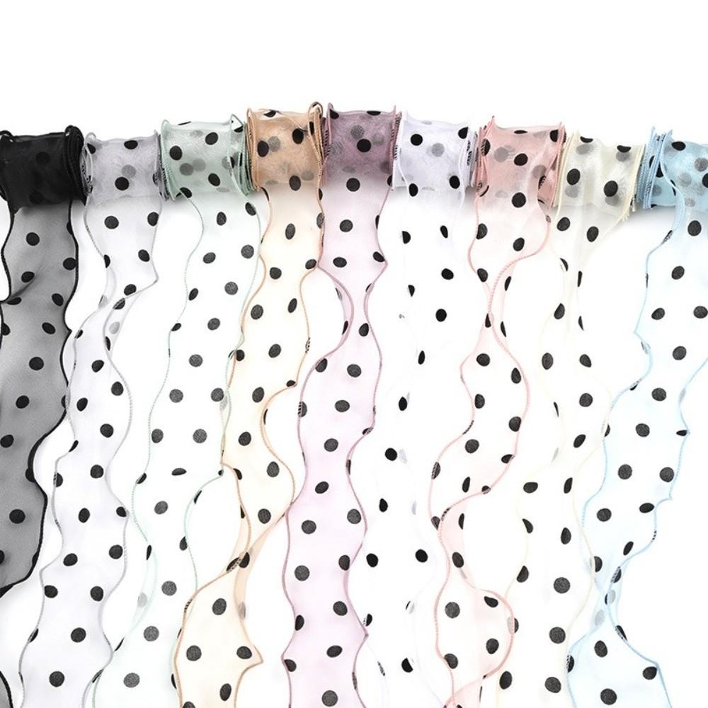 4cm Width Organza Ribbon Solid Color Silver Edge Satin Ribbon Polyester Material Polka Dots Tulle Ribbon Christmas Packaging
