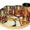 Copper Traditional Dinner Set of Plate, Bowls, Fork, Glass Spoon , Diameter 13 Inch Stainless Steel Copperware Thali (Set of 8 pieces)
