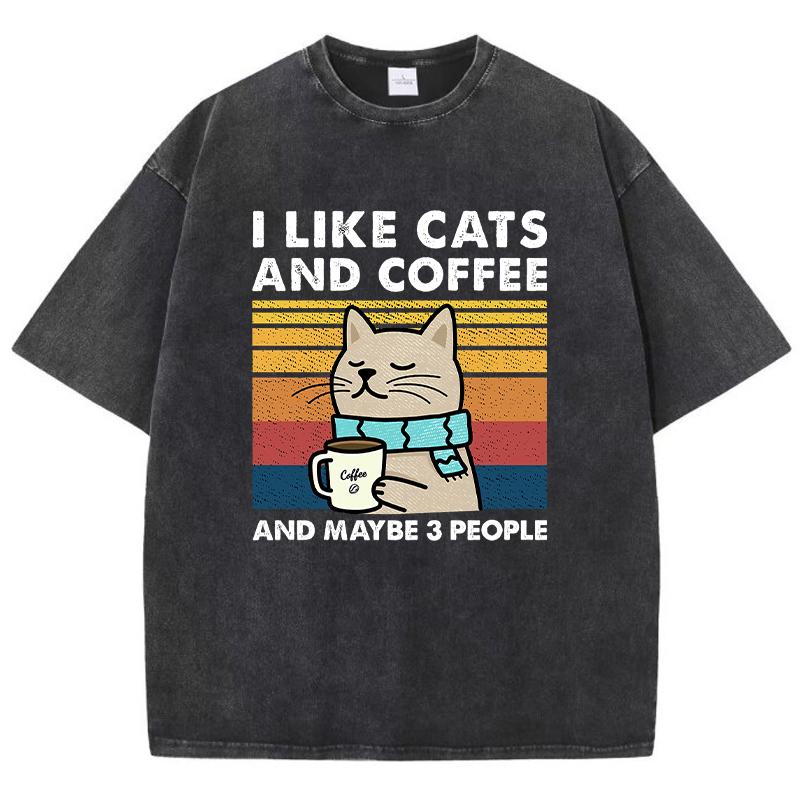 I Like Cats And Coffee Printing Women Wash Clothes Casual Fashion Tshirts Soft Breathable Tee Tops Cool Summer T Shirts FeUnisex