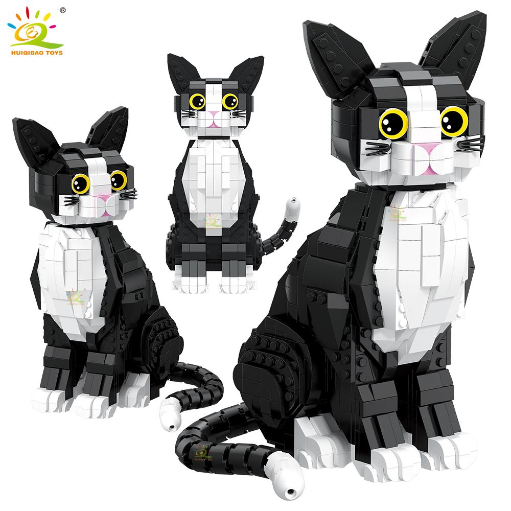 Non-Toxic Black And White Tabby Cat Model Building Block Moc Pet Animal Series Mini 12Mm Brick Toy For Children Home Decoration