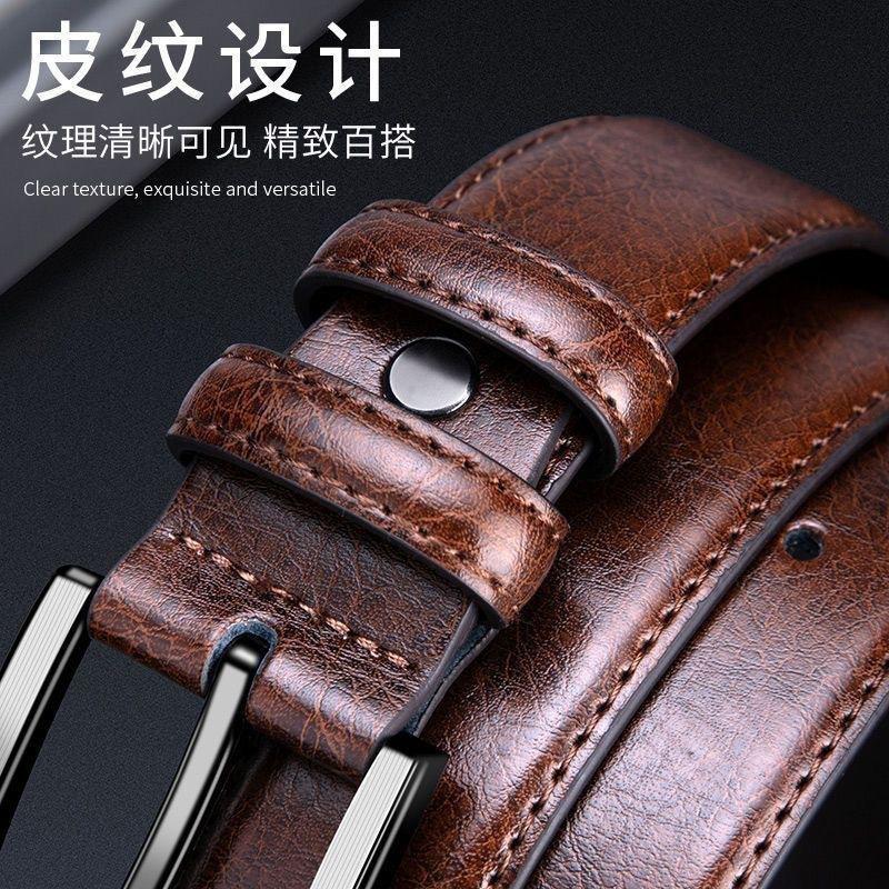 Men'S Pin Buckle Belt, High-End Casual Retro Belt, Jeans, Medium Green Belt.