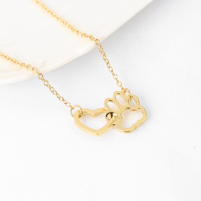 ZRM Fashion Hollow Pet Paw Footprint Necklace Shellhard Cute Animal Dog Cat Love Heart Pendant Necklace Jewelry For Women Girls