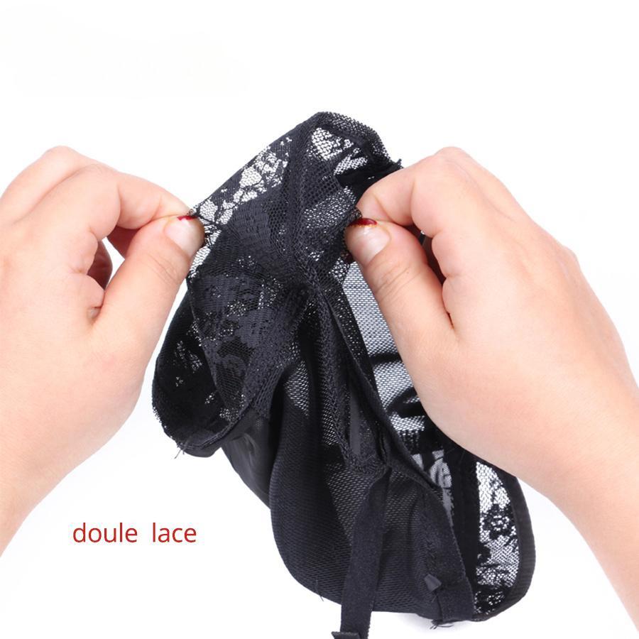Beste XL/L/M/S verstellbare Webkappe für die Perückenherstellung, doppellagige Spitzen-Perückenkappen zum Verkauf, schwarze Haarnetz-Nylon-Perückenkappe