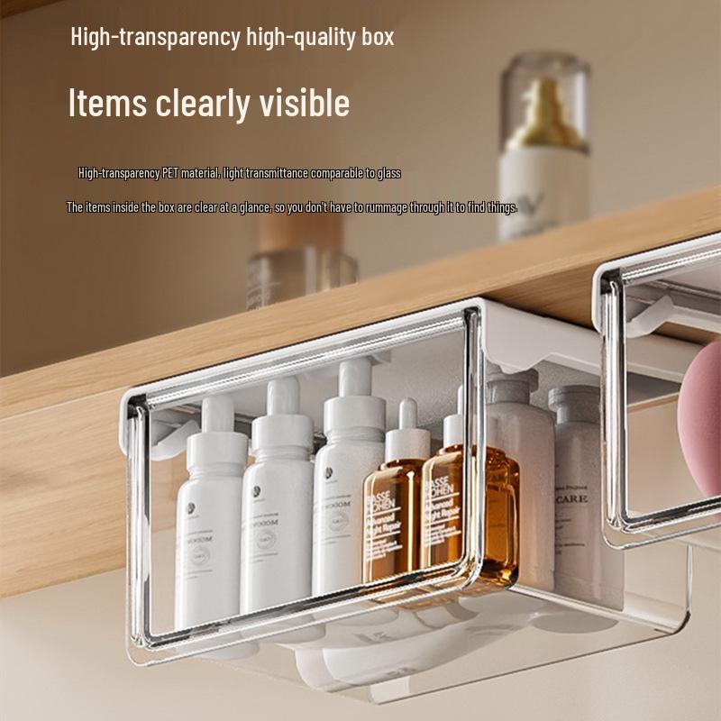 Clear Mirror Storage Cabinet: Dustproof, Waterproof, Drawer-Style for Bathroom or Office Desk
