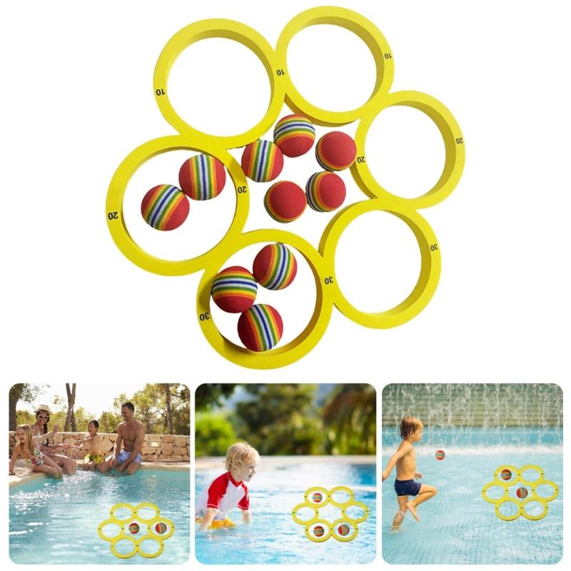 Foam Rings Toy Pool Floats with 10 Colorful Tossing Balls Water Sports Floating Pool Game Toy for Family Gatherings