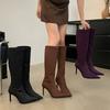 Long knight boots women 2025 black but knee small high boots fashion pointed high heel elastic boots