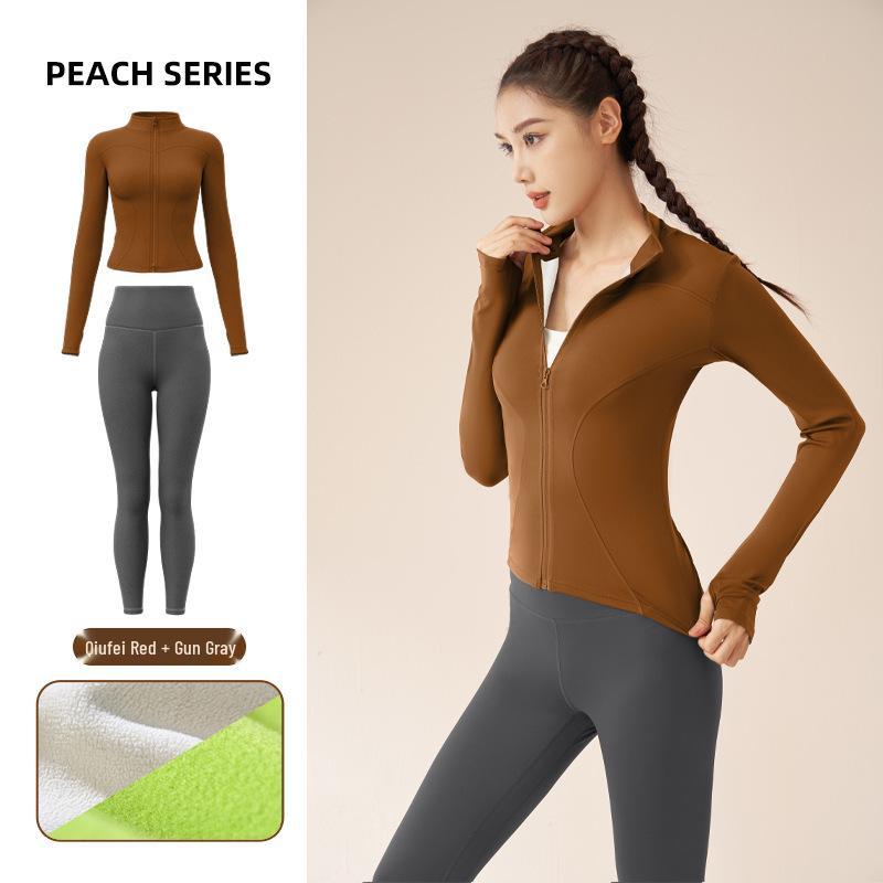 

Комплект толстой спортивной одежды для йоги с флисовой подкладкой: Эластичные облегающие брюки и ветрозащитная куртка со стойкой XXL красный/серый