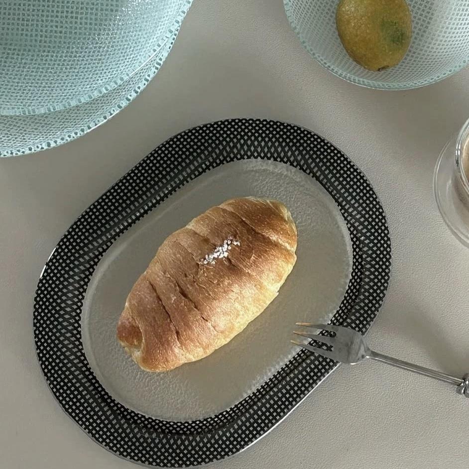 Oval Colored Paid Glass Food Dish Plate Handmade Glass Dessert Salad Fruit Plate Tableware Plate 17x14cm