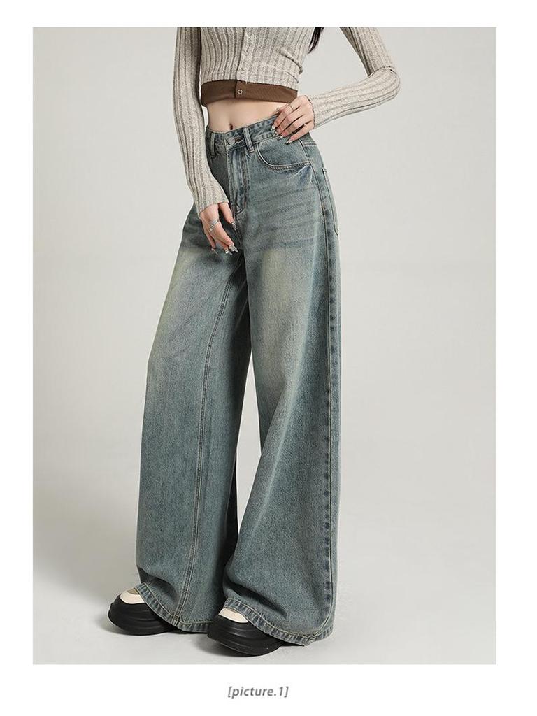 Women's High-Waisted Wide-Leg White Jeans - 2025 Autumn Collection, Loose Fit, Floor-Length, Slimming Casual Style