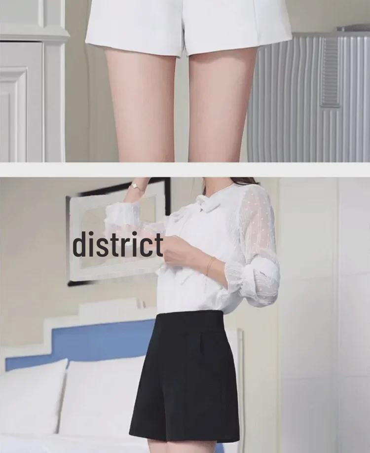 Women's White Wide-Leg High Waist A-Line Slim Suit Shorts for Spring/Summer 2024