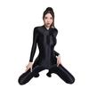 Long Double Zipper Open Crotch Sexy Leotard See Through Bodysuits Oil Shiny Tights Smooth Elastic Yoga Shaping Jumpsuits Women