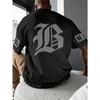 3D Men's Casual Round Neck Short Sleeved T-shirt with Bold "B" Design